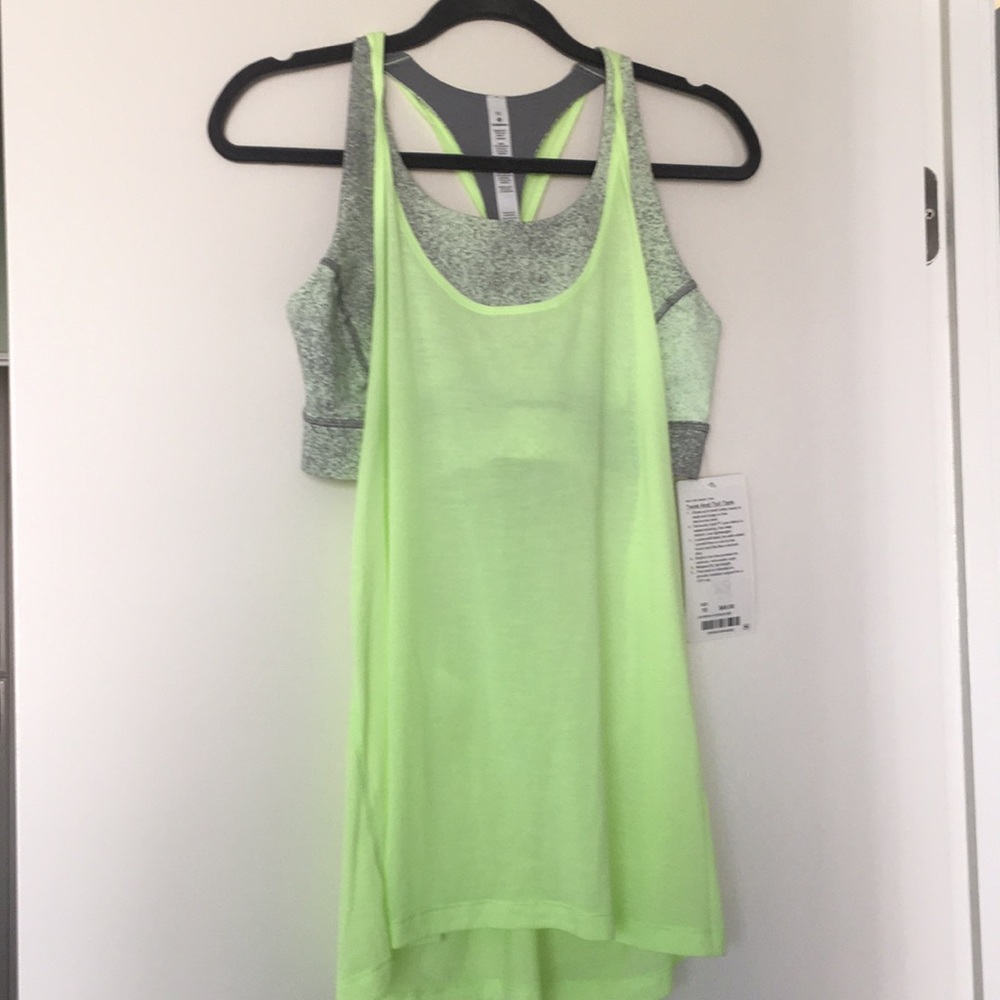 lululemon athletica Neon Lime Layered Tank Top with Gray Sports Bra